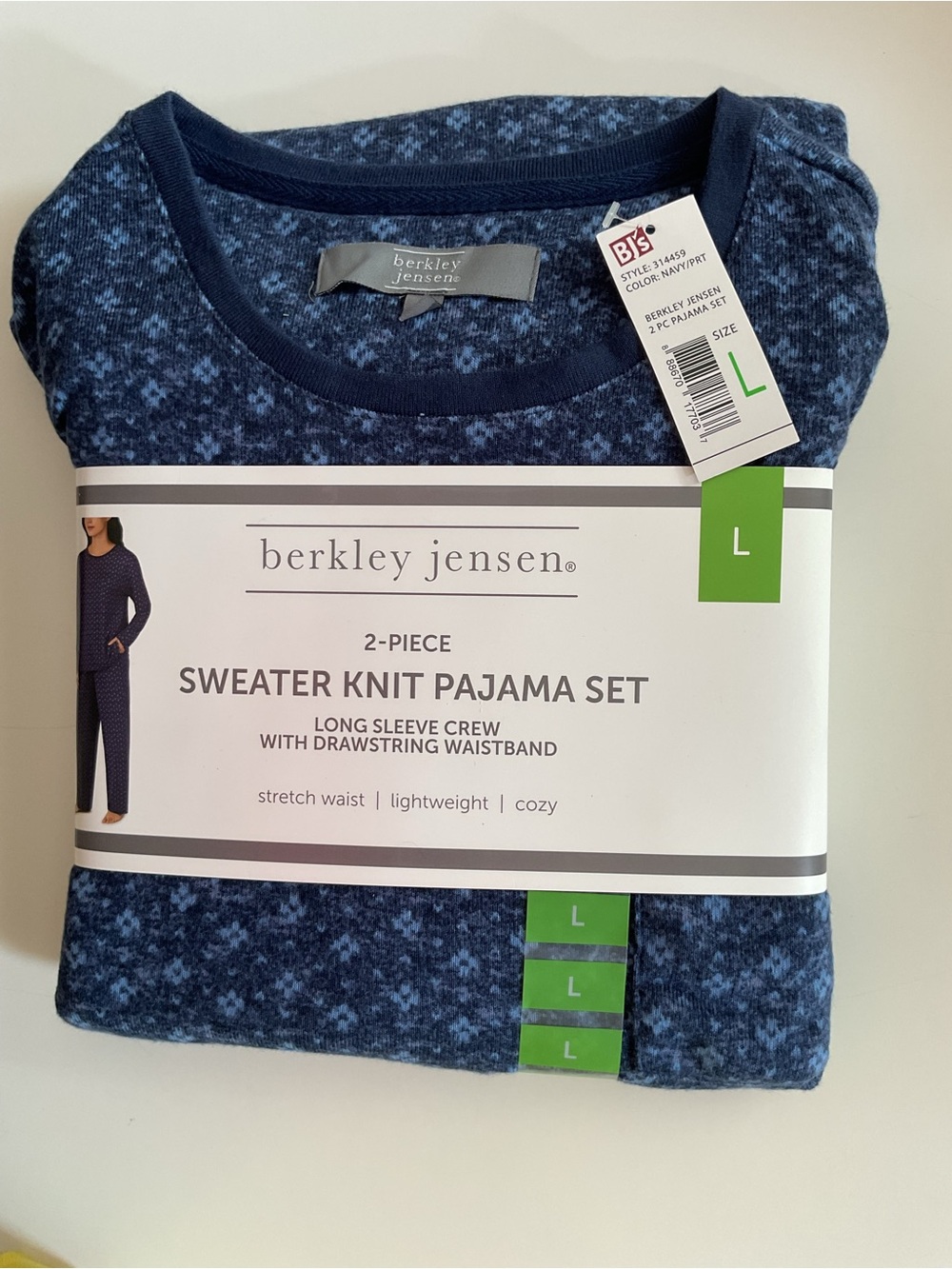 Berkley Jensen Women's Navy Blue Sweater Knit Pajama Set - Long Sleeve Crew